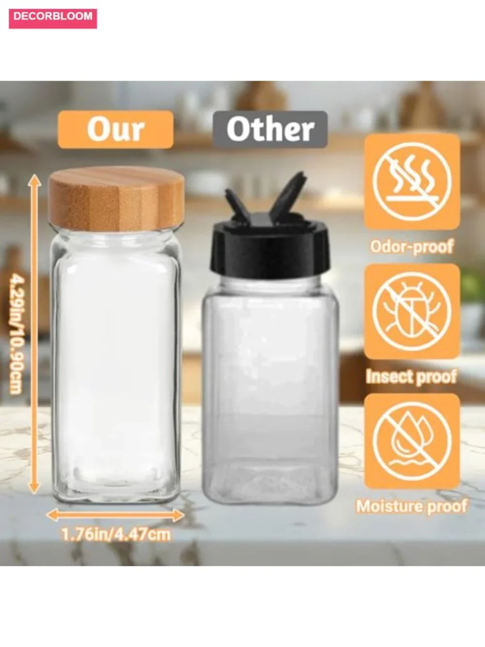 24-Pack Square Glass Spice Jars with Bamboo Lids & Labels, 4oz